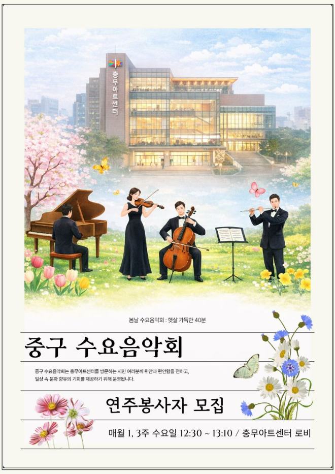 중구문화재단, 일상 속 힐링 선사할 ‘중구 수요음악회’ 연주봉사자 모...
